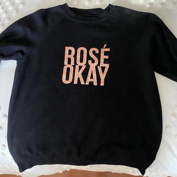 Brunette The Label Sweaters - Brunette The Label Black Crewneck Sweater with Rose Gold 'ROSÉ OKAY'